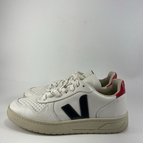 Veja V-10 Nautico Pekin Red Blue White Leather Sneaker Shoes Womens Size 6 - Picture 4 of 9